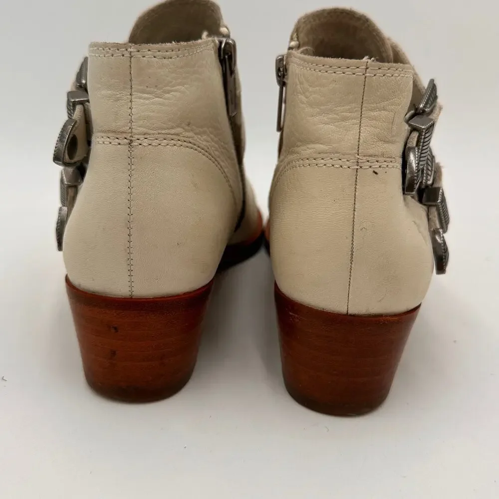 Frye Cream Ankle Boots with Silver Buckles - Picture 6 of 11